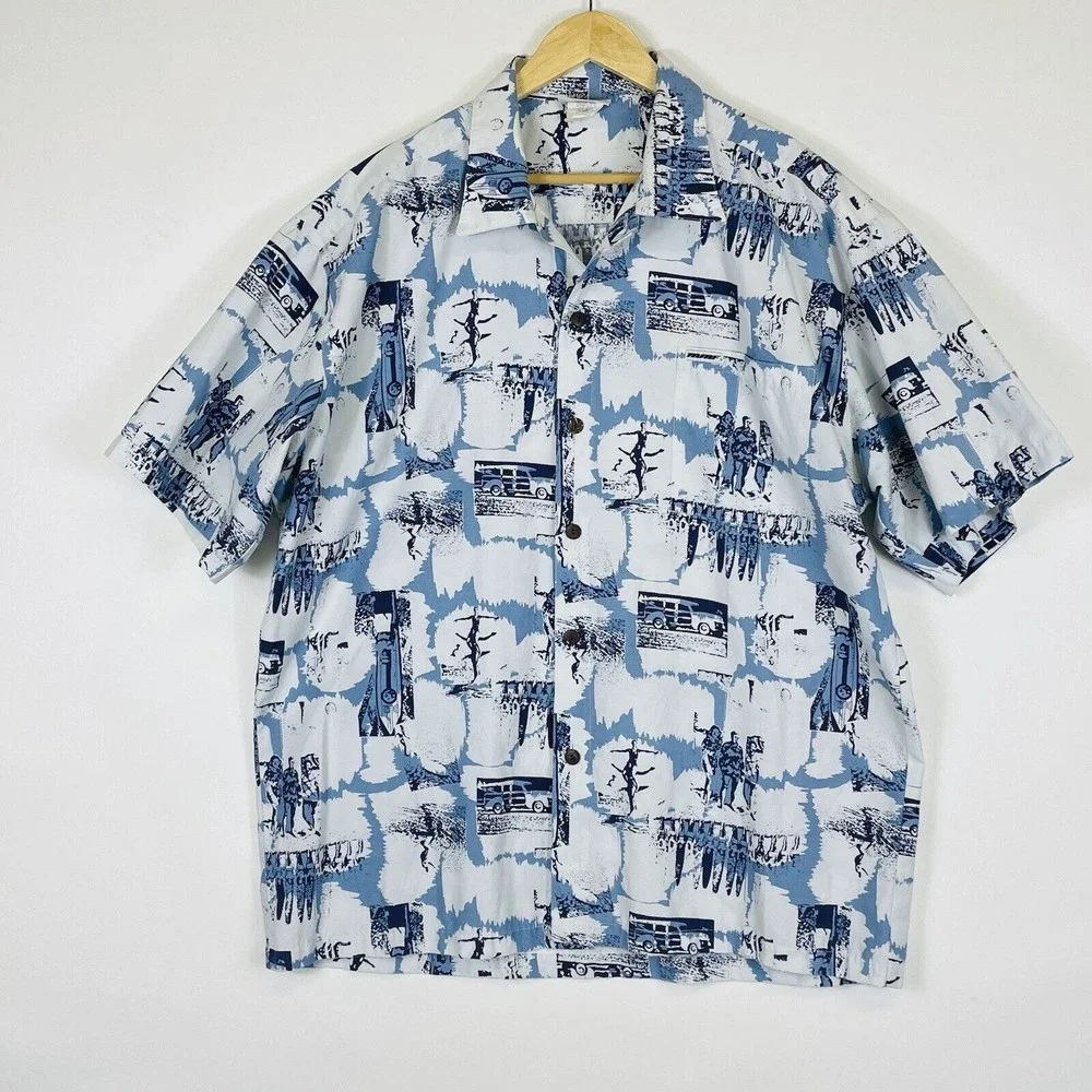 Murf Wear Vintage Shirt Mens 2XL Surf Blue White Hawaiian Tropical Cruise Island